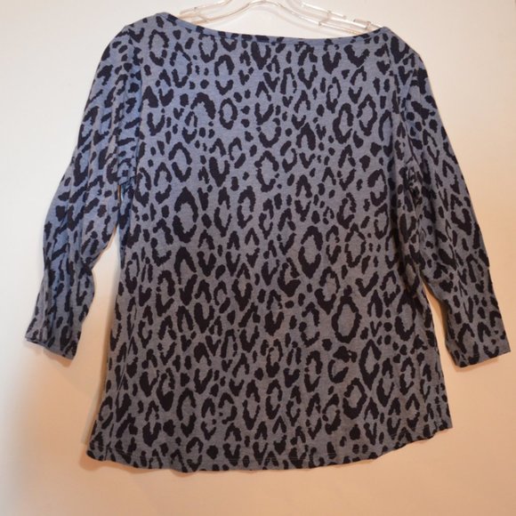 Liz Claiborne PETITE Grey Black Leopard Print Pattern 3/4 Sleeves Blouse PXL - Picture 4 of 5
